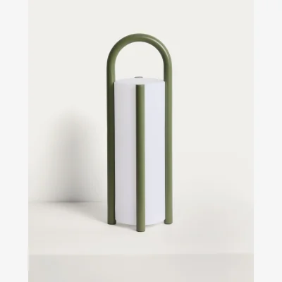 Kave Home Leros large portable table lamp in green polyethylene and steel