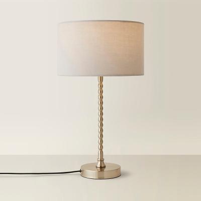 La Redoute Brushed Chrome Bobble Table Lamp with Fabric Drum Shade