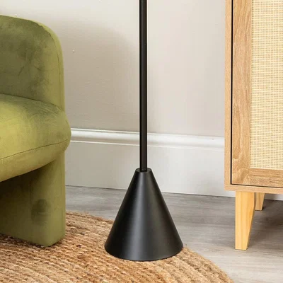 La Redoute Black Wood Single Stem Triangle Floor Lamp with Fabric Drum Shade