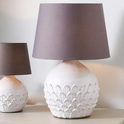 La Redoute White Leaf Detail Stoneware Table Lamp Base