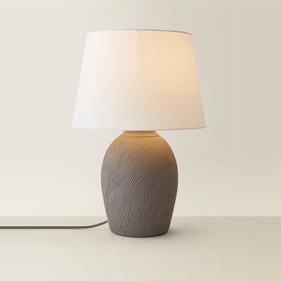 La Redoute Etched Large Hand Finished Ceramic Table Lamp with Linen Tapered Shade