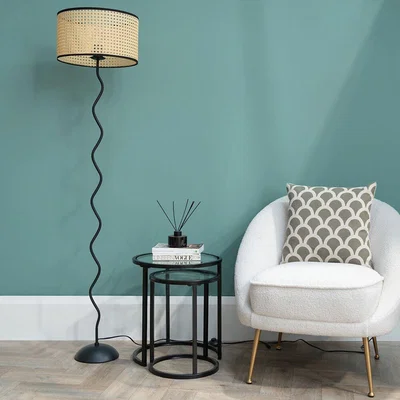 La Redoute Wiggle Black Metal Floor Lamp with Cane Shade