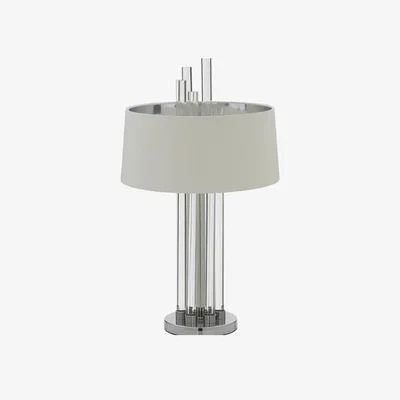 La Redoute Asymmetric Glass and Silver Base with Linen Shade Table Lamp