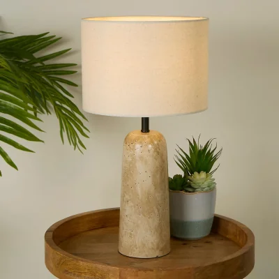 La Redoute Travertine Effect Table Lamp with Neutral Shade