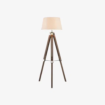 La Redoute Dark Brown Wood Tripod Floor Lamp with Cream Shade