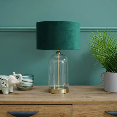 La Redoute Gold Glass Table Lamp with Velvet Shade