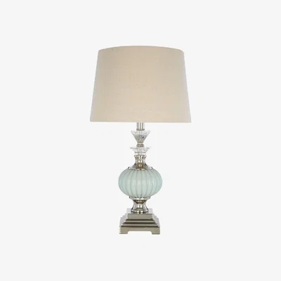La Redoute Crystal & Blue Glass Table Lamp with Linen Shade