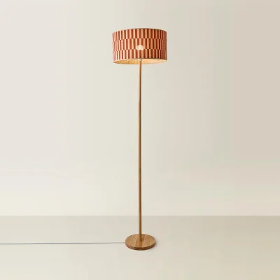 La Redoute Wood Floor Lamp with Orange Bamboo Shade