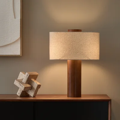 La Redoute Dryade Walnut-Stained Ash/Linen Table Lamp