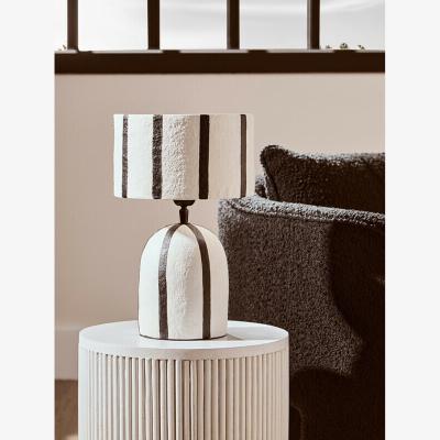 La Redoute 34cm Black And White Stripe Papier Mache Style Table Lamp