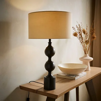 La Redoute Donny Metal Candlestick Table Lamp with Fabric Shade