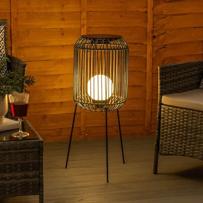 La Redoute Solar Powered Outdoor Rattan Squat Tripod Floor Lamp