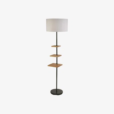 La Redoute Matt Black Floor Lamp with 3 Contrasting Wood Shelves