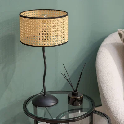 La Redoute Wiggle Black Metal Table Lamp with Cane Shade