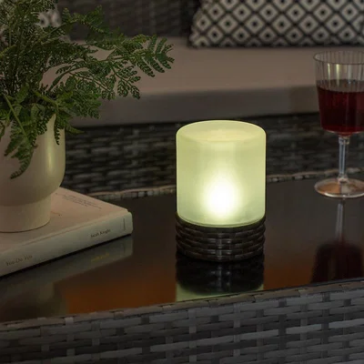 La Redoute Solar Powered Outdoor Rattan Table Lamp with Frosted Glass Shade