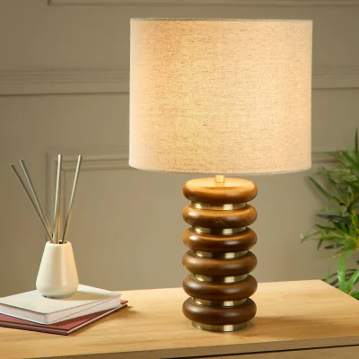 La Redoute Wood & Brass Ribbed Table Lamp