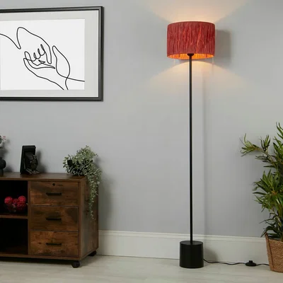 La Redoute Raffia Floor Lamp in Pink/Black