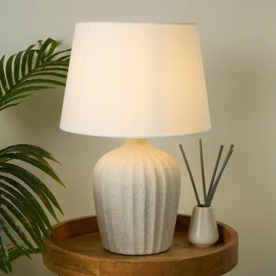 La Redoute Large Fluted Ceramic Table Lamp with White Tapered Shade