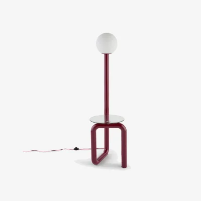 La Redoute Tedy Iron/Opal Glass/Clear Glass Floor Lamp with Shelf, Height 149cm