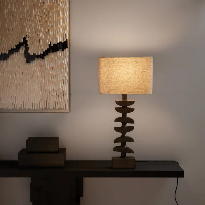 La Redoute Odyha Sculptural Iron Lamp with Linen Shade