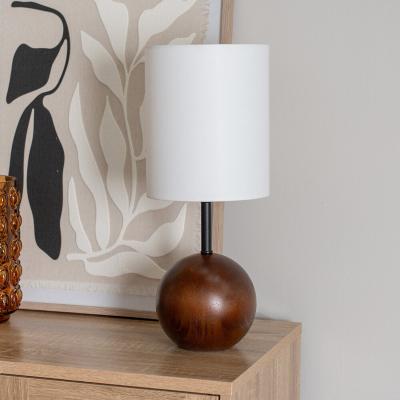 La Redoute Walnut Wood Ball Table Lamp with Tall Linen Shade