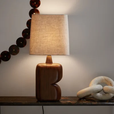 La Redoute Gyra Mango Table Lamp with Linen Shade