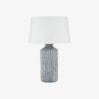 La Redoute Hand Embossed Stoneware Blue and White Stripe Table Lamp Base