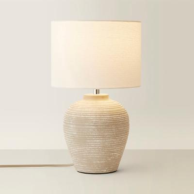 La Redoute Small Stone Grey Ribbed Ceramic Table Lamp with Linen Shade