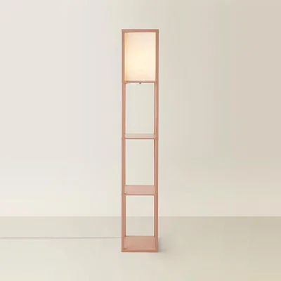 La Redoute Wood Shelving Square Floor Lamp with Pastel Fabric Shade