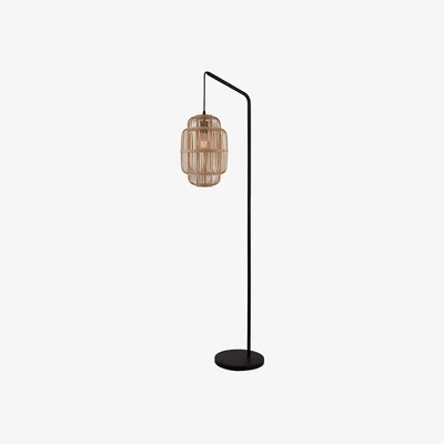 La Redoute 160cm Black Floor Lamp With Bamboo Frame Shade