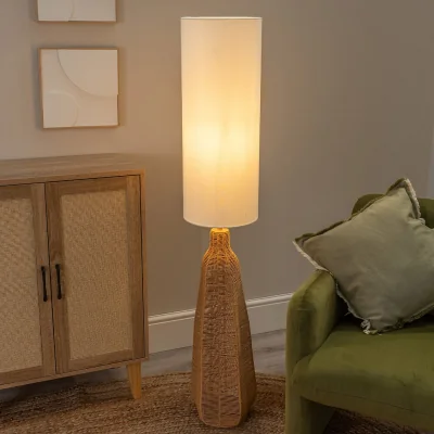 La Redoute Rattan Midi Floor Lamp with White Shade