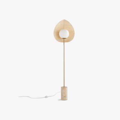 La Redoute Javana Opaline Floor Lamp in Rattan/Travertine