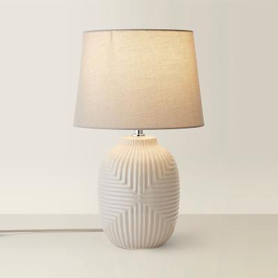 La Redoute Medium Geometric Ribbed Gloss Table Lamp with Tapered Shade