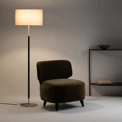 La Redoute Jihana Brass Metal & Linen Floor Lamp