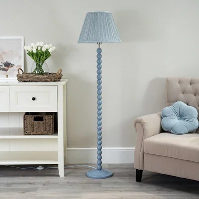 La Redoute Blue Bobbin Floor Lamp with Blue Pin Stripe Large Shade