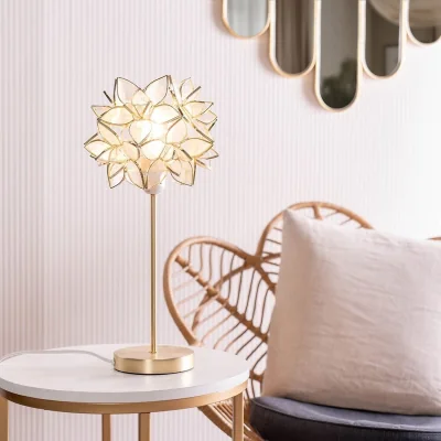 La Redoute Gold Stem Table Lamp with Glass Flower Shade