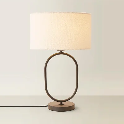 La Redoute Aubrey Matte Black Oval Table Lamp with Boucle Drum Shade