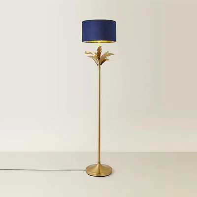 La Redoute Gold Palm Leaf Floor Lamp with Velvet Drum Shade