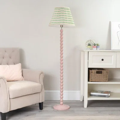 La Redoute Pink Bobbin Floor Lamp with Green Aztec Shade