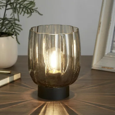 La Redoute Fluted Smoked Glass Table Lamp in Black