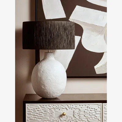 La Redoute 61cm White Papier Mache Style Table Lamp With Black Raffia Shade