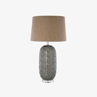 La Redoute Reflective Geometric Ceramic with Linen Shade Table Lamp