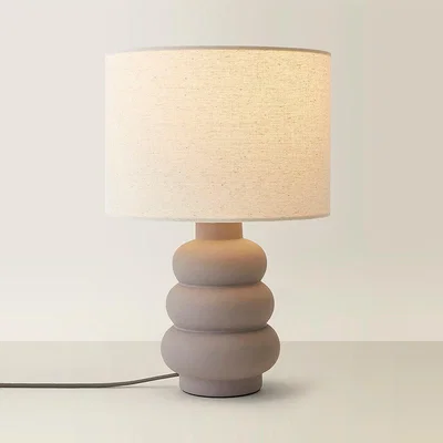 La Redoute Bubble Stack Ceramic Stoneware Table Lamp with Linen Shade