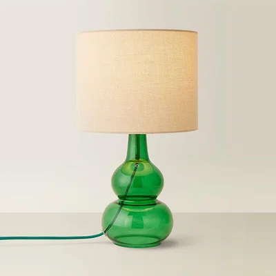 La Redoute Bubble Glass Table Lamp with Linen Shade