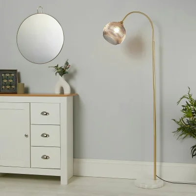 La Redoute Ribbed Smoked Glass Floor Lamp in Grey