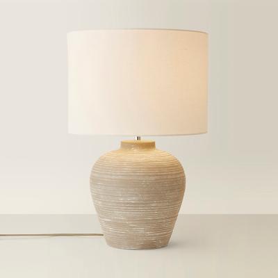 La Redoute Large Stone Grey Ribbed Ceramic Table Lamp with Linen Shade