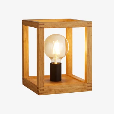 La Redoute Square Woven Bamboo Wood Cage Table Lamp