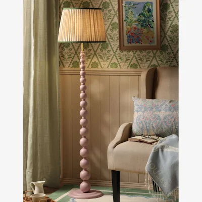 Marks & Spencer Joules Home Lighting Harewood Wood Bobbin Floor Lamp Pink Mix