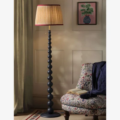 Marks & Spencer Joules Home Lighting Harewood Wood Bobbin Floor Lamp Cream Mix