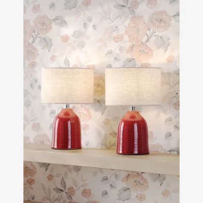 Marks & Spencer Laura Ashley Set of 2 Penny Ceramic Ribbed Table Lamps Red